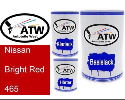 Nissan, Bright Red, 465: 500ml Lackdose + 500ml Klarlack + 250ml Härter - Set, von ATW Autoteile West.